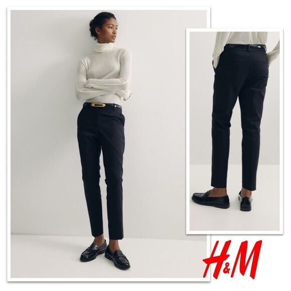 H&M Black Slim Fit Slacks, Size 6 - Picture 1 of 16